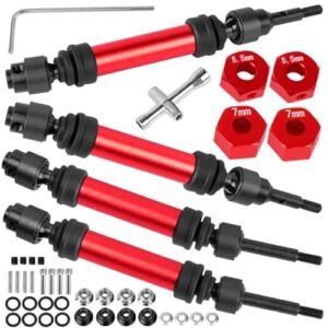 BRCatWPark RC Front Wheel Drive Steel #45 CVD Driveshaft Axles Upgrade Kit for 1/10 Slash 4X4 VXL Rustler 4X4 VXL Stampede 4WD VXL 4Pcs Set Red