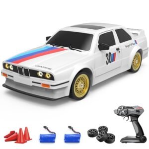 Dollox 1/18 Scale RC Drift Car 2.4GHz 4WD High Speed 30+KM/H with LED Lights and Drift Tires Racing Vehicle Toy Gift for Adults Boys Includes 2 Batteries White