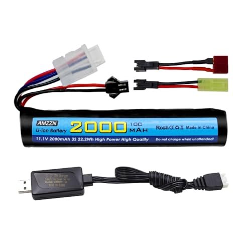 AMZZN 11.1V 2000mAh Li ion Battery for Cow RC Jet Blaster Turbo Airsoft Guns with USB Charger