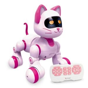 Hitish Pushy Cat RC Plane Programmable Remote Control Robot Cat with Touch Sensing LED Eyes and Dance Music Features STEM Toy for Kids