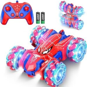 Gralima Flamethrower RC Fire Truck Remote Control Toy for Boys 2.4Ghz Double Sided Stunt Car with LED Lights for Kids Ages 3 4 5 6 7 8 9