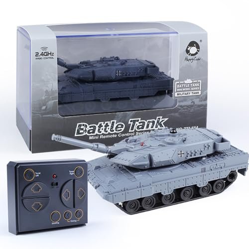 KALASU 2.4GHz 9 Channel RC Airplane Combat Tank with Sound and Lights Rotating Turret Grey Military Toy for Kids