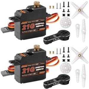 Miuzei 21G Micro Servo Motor Metal Geared Mini Digital Servo Kit with 25T RC Car Servo Horn