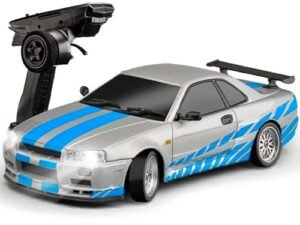 FLYCOLOR LD1899 1/18 RC Drift Car GTR R34 2.4GHz RWD with Gyroscope on-Road Alloy Body Shell Racing Cars Radio Control (Grey)