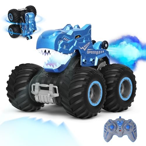 Kyanio RC Monster Trucks Fast Remote Control Cars for Boys Age 4-7 8 9 10 11 12+ Year Old - Kids Mechanical Dinosaur Toy Stunt Car With Upgraded All-Terrain Wheels & Lights & Spray, Best Birthday Gift