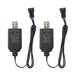 Cow RC Jet Blaster SM 3P Charger 7.4V Li ion Lipo Battery USB Charging Cable 2 Pack