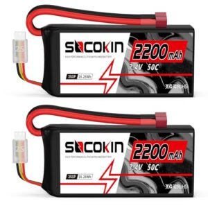 Socokin 2S Lipo Battery 7.4V 50C 2200mAh with T Plug for Lorry RC Truck Drone Quadcopter UAV Airplane 2 Pack