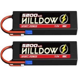 Hilldow 11.1V 3S Lipo Battery 100C 5200mAh Hardcase with EC5 Connector for RC Models 2 Pack