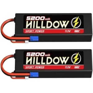 Hilldow 11.1V 3S Lipo Battery 100C 5200mAh Hardcase with EC5 Connector for RC Models 2 Pack