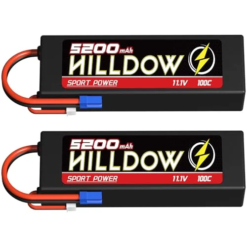Hilldow 11.1V 3S Lipo Battery 100C 5200mAh Hardcase with EC5 Connector for RC Models 2 Pack