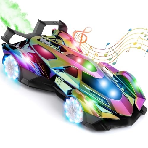 DDZOOU Lambo Remote Control Car with RC Car Body Templates for Boys Ages 4 12 Featuring 360° Rotating Lights Music and Spray Function