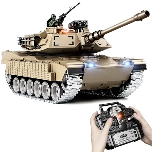 Supdex RC Tank, 1:18 Metal M1A2 Abrams Remote Control Model Toys, 2.4Ghz Military RC Tank That Shoots BBS and Water Bullets for Adults and Kids, RC Army Vehicle Aged 6+ with Smoke, Sound and Lights