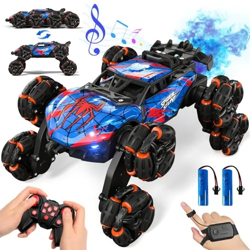 Sunrad Custom RC Drift Car 8WD Gesture Sensing Stunt Toy with Spray Light Music for Kids Age 6 13 Spider Hand Remote Control 2.4Ghz Double Sided Climbing