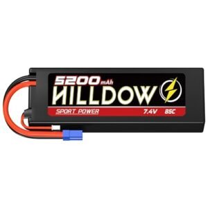 Hilldow 7.4V 2S Lipo Battery 85C 5200mAh RC Battery Hardcase with EC5 Connector for1/8 1/10 RC Vehicles Car Slash RC Buggy Truggy RC Airplane Drone