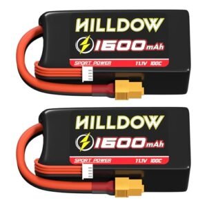 Hilldow 11.1V 3S Lipo Battery 100C 1600mAh RC Battery Softcase with XT60 Connector for RC Car RC Boat RC Airplane Helicopter Drone FPV(2packs)