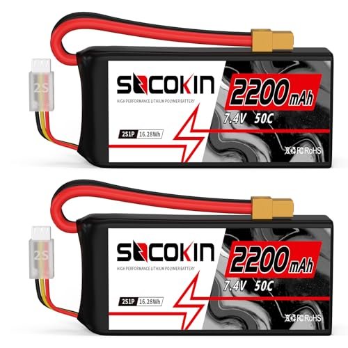Socokin 2S Lipo Battery 7.4V 50C 2200mAh for Lowered RC Truck with XT60 Connector Plug Shorty Soft Case 2 Pack