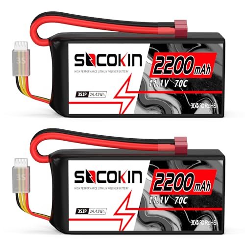 Socokin 3S Lipo Battery 11.1V 70C 2200mAh with T Plug for Cermark RC Airplanes RC Cars and Boats 2 Pack