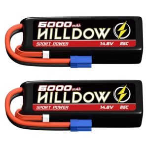 Hilldow 4S Lipo Battery 6000mAh 85C 14.8V RC Battery Softcase with EC5 Plug for RC Buggy Truggy 1/10 Scale RC Truck Crawler Monster RC Car Boat (2 Packs)