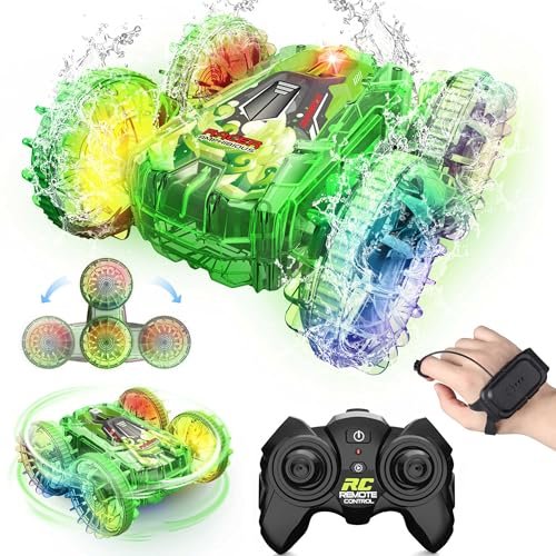 DOWELLIN Custom Built RC Semi Trucks Amphibious Remote Control Car 2.4GHz 4WD Waterproof with LED Lights for Kids Boys Girls Ages 6 7 8 9 10 11 12 Green