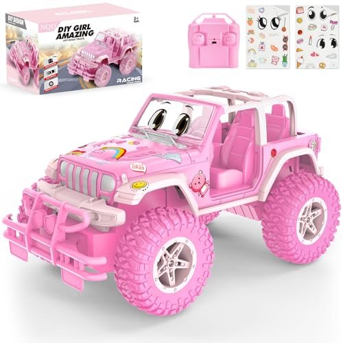 NQD Pink Off Road RC Car Parts DIY Stickers Remote Control Jeep Toy for Girls 2.4GHz 80 Min Playtime
