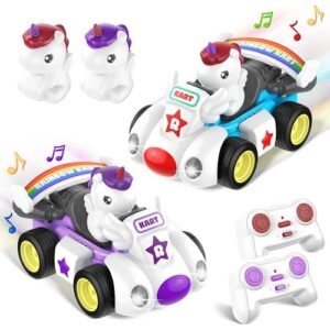 Imagifun 2 Pack 2.4 GHz RC Radio Systems Remote Control Cars for Toddlers Rechargeable LED Light Music Toys for Kids Ages 3+