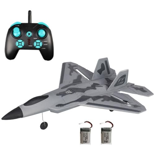 XMFLFH Gray F22 Stunt Delta Wing RC Plane Design 3CH Auto Balance Remote Control Aircraft with Dual Batteries and Lights for Teens