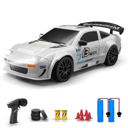 ACAMMZAR Nitro RC Cars for Adults 1/24 Scale Remote Control Drift Car 20KM H 4WD High Speed with LED Lights and Two Batteries