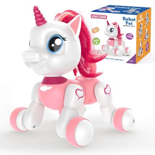 JONEG Remote Control Unicorn Robot Pets Interactive Toys for Girls Age 4 5 6 7 8 Year Old Kids Pink