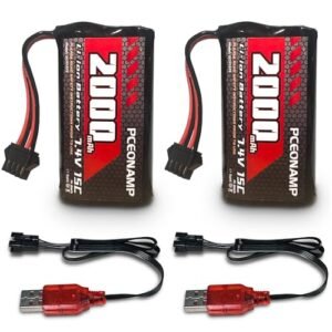 PCEONAMP 2000mAh 7.4V Li ion Rechargeable Battery with SM 4P Plug for RC PT Boat Plans and Remote Control Cars