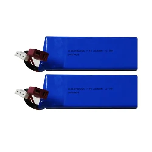 Skymaker WLtoys 7.4V 2200mAh 2S RC Car Battery 25C to 50C Rechargeable Lipo Battery with T Connector for 1/14 1/12 1/10 Scale RC Vehicles 2 Pack