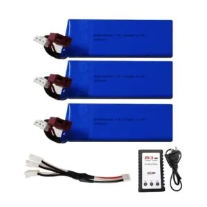 Skymaker WLtoys 7.4V 2200mAh 2S RC Car Battery, 25C Max to 50C Rechargeable Lipo Battery with T Connector for Most 1/14 1/12 1/21 Scale RC Car Boat with B3 Charger & 3in1 Cable (3 Pack)