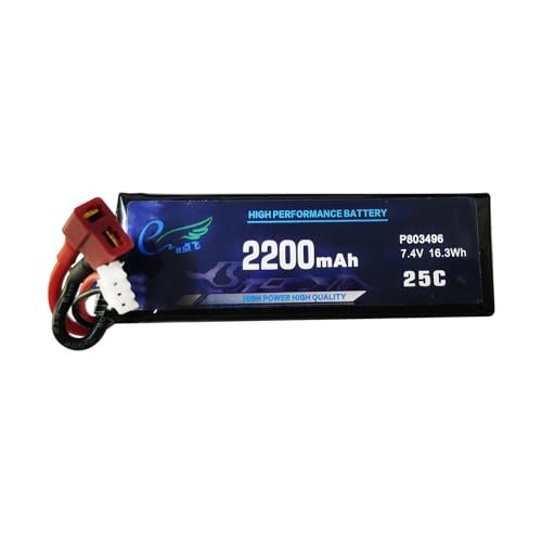 Skymaker WLtoys 7.4V 2200mAh 2S RC Car Battery 25C Max to 50C Rechargeable Lipo Battery with T Connector for Most 1/14 1/12 1/10 Scale RC Car Boat 1 Pack