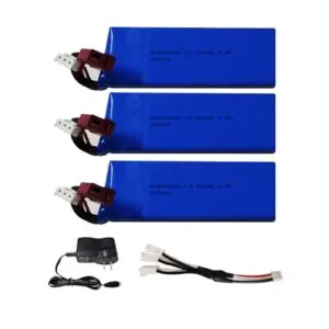 Skymaker 7.4V 2200mAh 2S RC Car Battery, 25C-50C Rechargeable Lipo Battery with T Plug for Most WLtoys 1/14 1/12 1/10 Scale RC Car Boat with Battery Charger & 3in1 Cable (3 Pack)