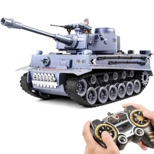 DBshoot RC Tank 1 18 LCF German Tiger Grey Remote Control Tank with Smoke for RC Plane 60 Minutes Playtime Sound Lights BBS Water Bombs 2 4GHz Military Model Toy for Adults and Kids 6+