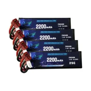 Skymaker WLtoys 7.4V 2200mAh 2S RC Car Battery, 25C Max to 50C Rechargeable Lipo Battery with T Connector for Most 1/14 1/12 1/10 Scale RC Car Boat (4 Pack)