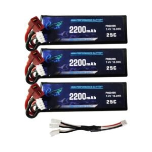 Skymaker WLtoys 7.4V 2200mAh 2S RC Car Battery 25C Max to 50C Rechargeable Lipo Battery with T Connector for Most 1/14 1/12 1/10 Scale RC Car Boat with 3in1 Cable 3 Pack