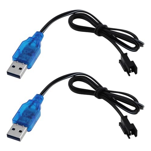 ECSiNG 2PCS 3.7V USB Charger Cable with SM 2P Connector Plug Adapter for Aeromarine RC Boats Cars Trucks Li ion and Li Po Battery