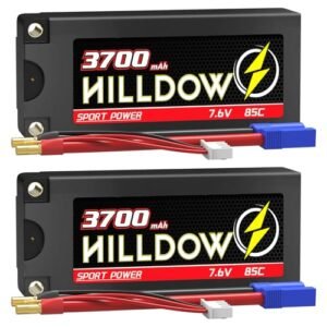 Hilldow 7.6V 2S Shorty Lipo Battery 3700mAh 85C Hard Case for Gas Powered RC Trucks Cheap 1/10 Scale Models 2 Packs