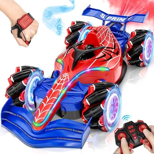 Spider Remote Control Car RC F1 Tunnel Hull Gesture Sensing Stunt Car with Light Music Spray for Boys Ages 4 to 12