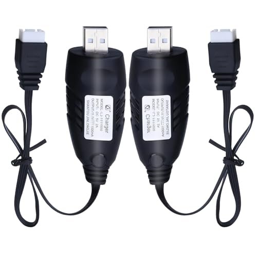 Tosiicop 11.1V Battery Charger Airsoft - 2A 1500mAh USB Chargers with XH-4P Plug Gel Blaster 3S Lipo Battery 11.1 Volt Li-ion Batteries Chargers Cable for RC Car Boat Toy 2 Pack