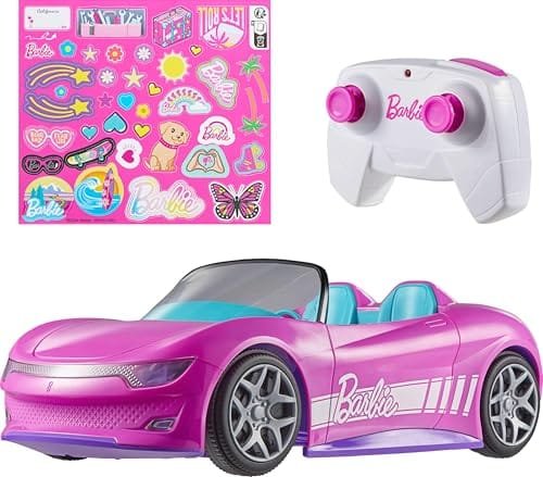 Hot Wheels RC Barbie Pink Convertible Remote Control Toy Car with Storage Trunk and Custom Stickers for Dolls