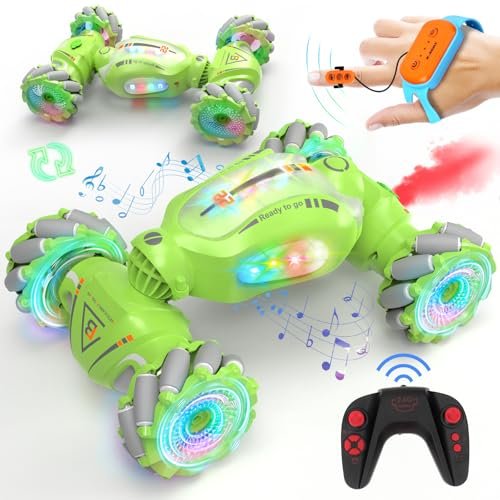 XIKERAY 1/10 RC Car Bag Gesture Sensing Remote Control Stunt Car with Spray Light Music 4WD for Kids