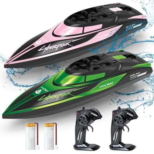 Yamaester FT011 RC Boat Battery Powered 2 Pack Remote Control Boats for Kids with LED Lights Rechargeable Pool Lake Toys