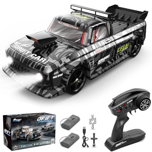 Hylukon Remote Control Drift Car 1/12 Scale 4WD Rechargeable RC Car High Speed Racing Vehicle with LED Lights and 2 Batteries Camouflage Black