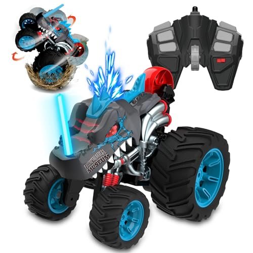 OSQI Dinosaur Remote Control Car - Monster Truck Toys - 2.4Ghz Fast Stunt RC Truck, with Light, 360° Rotation, Upright Walking and Drifting, Suitable for Birthday Gifts for Toys Aged 3-12 (Black)