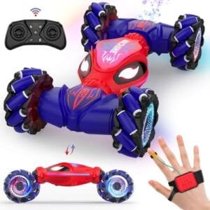 SAUFTTI 90s RC Car Gesture Controlled Stunt Vehicle for Kids Ages 6 12 2.4GHz Remote Control 4WD Double Sided Twist Car with Light Music Perfect Gift for Boys Girls
