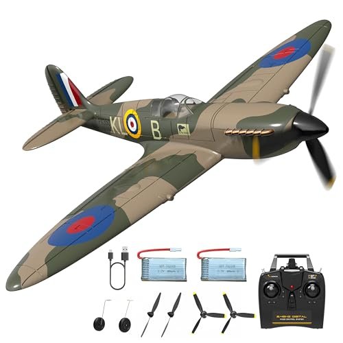 HBSAPKKA Best EPP RC Plane 4CH Ready to Fly Spitfire with 6 Axis Gyro Stabilizer One Key Aerobatic and 2 Batteries for Adults and Kids