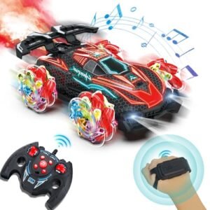 OSQI RC Gesture Sensing Stunt Car, with Spray, Light & Music, Best Toy for Boys 6-12 Years Old 360° Rotating 4WD Remote Control Transforming 2.4Ghz Manual Control Car Birthday Present (Red)