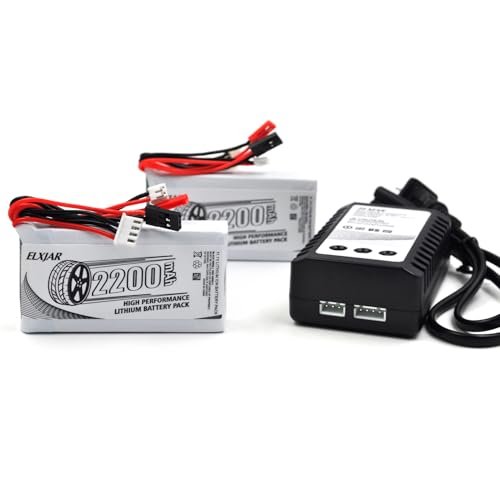 elxjarpower 2 Pack 11.1V 2200mAh 8C Li Po Battery with B3 Balance Charger for Flysky GT3B GT2 3PK T6EHP E 6EX Transmitter Remote Controller