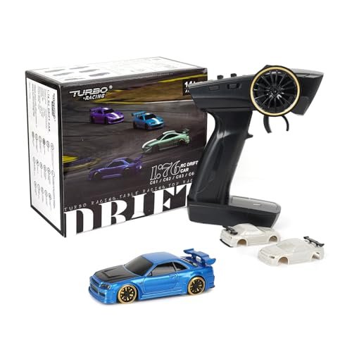 SVERTIBO Turbo Racing 1 76 Scale Drift RC Car with RC Turbo Jet Engine 2.4GHZ Remote Control Mini Model Car for Adults Toys C64 Blue